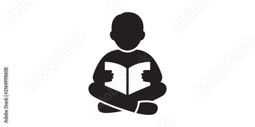 Father reading a book to his child Fathers Day icon vector. Flat icon of a boy reading a book black silhouette on white background for book lovers application. Black silhouette girl reading book, 
