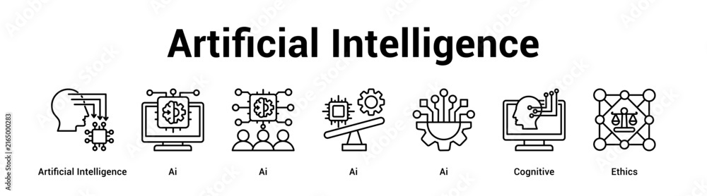Fototapeta premium Artificial Intelligence web banner icon vector illustration concept for technology with icon of Artificial Intelligence, Ai, Ai, Ai, Ai.