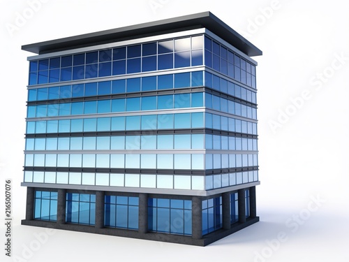 Modern 3D Glass Office Building Isolated on White Background