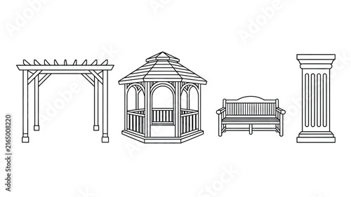 Foto Garden architecture and outdoor furniture outline vector icon set with pergola a