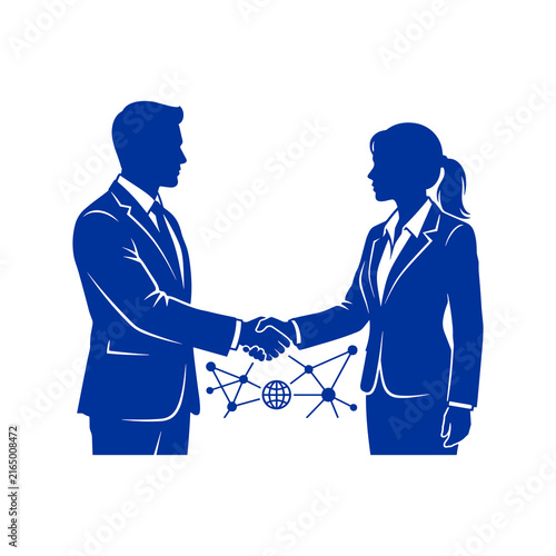 Business people shaking hands with global network connection.