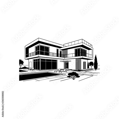 Modern Luxury House Exterior Design with Clean Lines and Contemporary Architecture.
