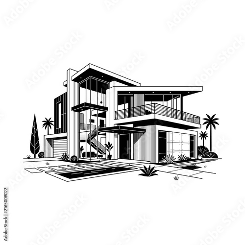 Modern Luxury Villa with Sleek Architectural Design and Outdoor Pool.