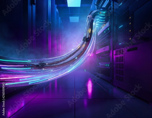 Fiber optic data transfer in modern server room network