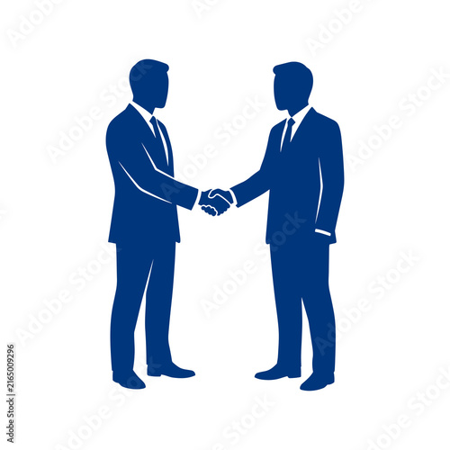 Two business men shaking hands in a professional agreement.