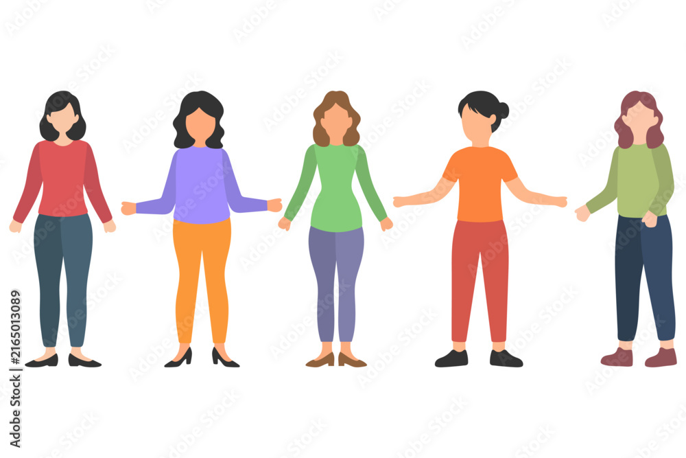Obraz premium Diverse Young Women Wearing Casual Outfits Standing Together Illustration