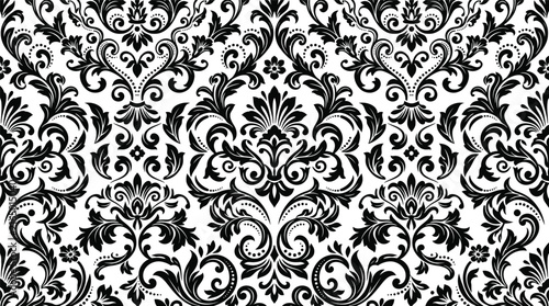 Obraz na plátně Intricate black and white damask pattern with seamless ornamental motif and decorative texture