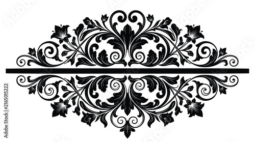 Картината върху платно Intricate black ornamental flourish divider with symmetrical floral motif