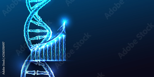 DNA Double Helix Biotech Market Growth Chart Investment Science Glowing Blue Polygonal Vector
