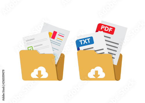 digital document folders with pdf txt files and cloud download icon