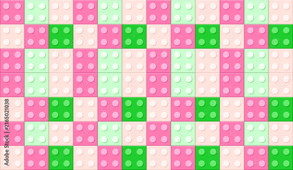 Fototapeta premium Colorful Toy Building Block Pattern in Pink and Green Seamless Background. Illustration Vector