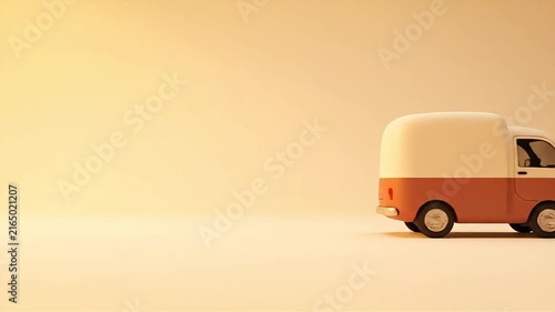Delivery Van in a Charming Cartoon Style Animated Moving Smoothly Across a Clean Minimalist Light Yellow Background with Ample Copy Space