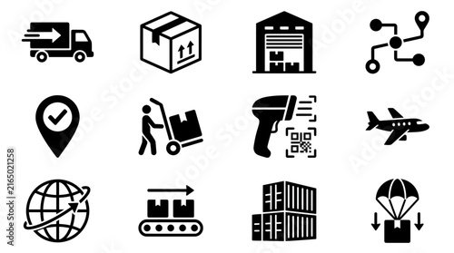 Solid black express shipping and cargo icons.