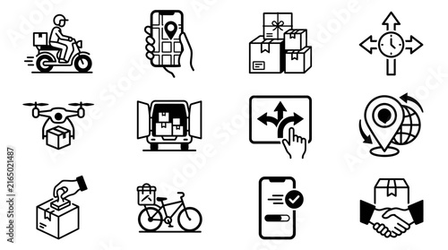 Urban bike courier and drone delivery phone app icons