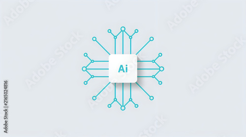 Artificial intelligence concept with digital neural network icon on white background