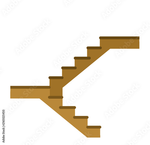 Two flight wooden staircase with middle landing platform for interior architectural design elements isolated on white background