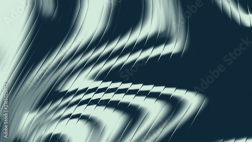 Dark teal abstract background with futuristic wavy metallic stripes and elegant curved lines.