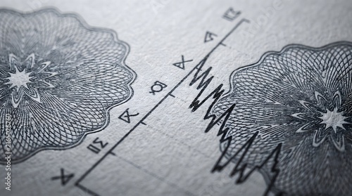 Global economy and currency trend line on security paper