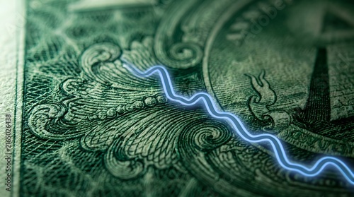 Global economy currency trend shown on dollar bill
