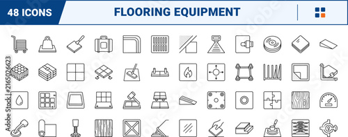 Dance Floor Tiles line icon set. Vector pictograms of flooring, modular, equipment, and venue elements, thin linear illustration.