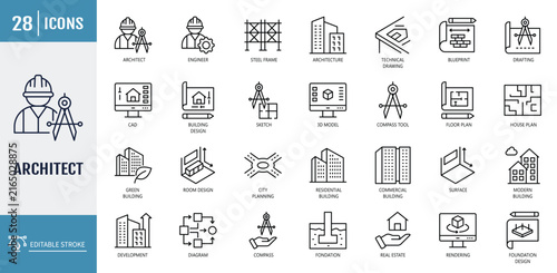 Canvastavla Architect icon set. vector illustration with editable stroke