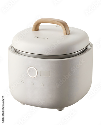 Minimal white electric rice cooker isolated on white background