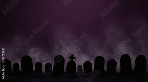 Graphic Design Element Dark Plum Background Row Tombstone Silhouettes Blank Carvings Varying Heights

