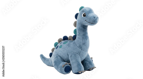 Cute blue plush dinosaur toy with colorful spikes and spots PNG Isolated on transparent background