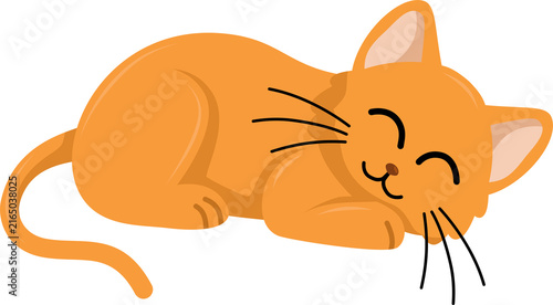 Handdrawn Sleeping Orange Cat Illustration Isolated On Plain White Background