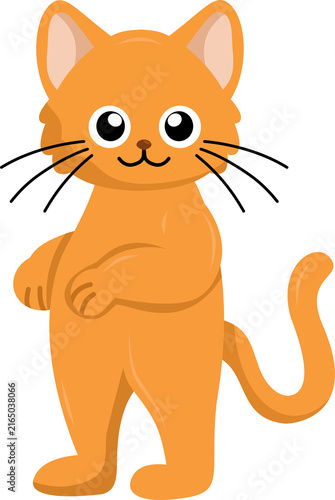 Cartoon Orange Cat Standing With Raised Paw On A Plain White Background