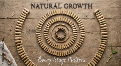 Natural Growth Concept: Bamboo Circles on Wooden Surface