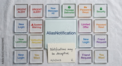 Notification System Interface with Various Alerts and a Cautionary Note