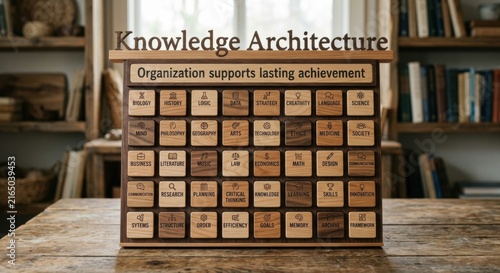 Wooden Tiles Display Board for Knowledge Architecture and Organization Supports Lasting Achievement