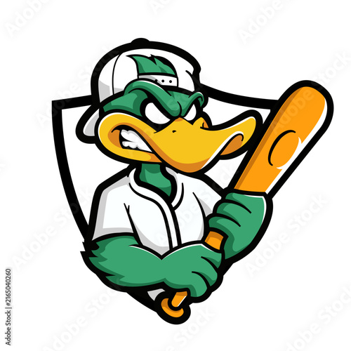 Fierce Duck Baseball Player Sports Mascot Logo