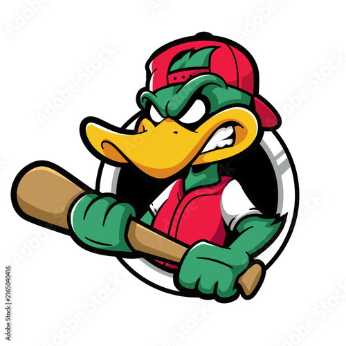 Cool Duck Baseball Player Mascot Logo Vector