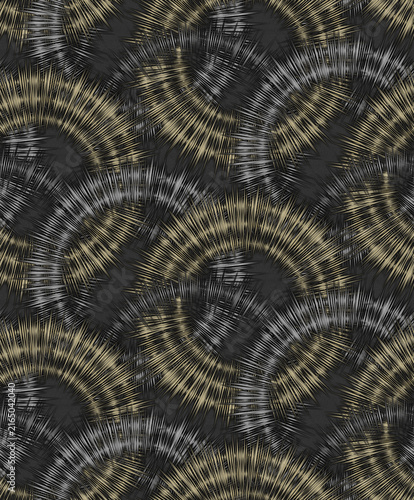 Bild auf Leinwand Seamless cyber modern texture with sharp silver and gold waveforms interfering o