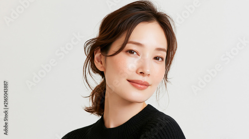 Naklejka 美容, 女性, スキンケア, 化粧品, ビューティー, 若い女性, 美肌, 日本人, アジア人, フェイシャル, メイク, 美容液, 保湿, クリーム, エイジングケア, 美容医療, エステ, 美容クリニック, 肌ケア, ナチュラルメイク, 透明感, ツヤ肌, モデル, 笑顔, ポートレート, クローズアップ, リラックス, 癒し, 健康的, 美白, コラーゲン, ヒアルロン酸, アンチエイジング