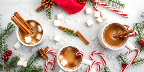 Christmas hot chocolate with candy canes and cinnamon candy cane cinnamon stick sugar cubes winter drink holiday drink whipped cream hot beverage christmas beverage celebration