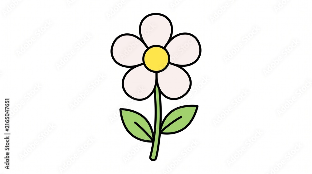 Obraz premium Cute White Flower Cartoon Vector Illustration Isolated on White