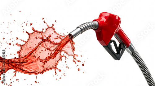 Red Fuel Nozzle Splashing Liquid Isolated on White Background