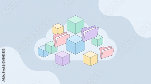 Cloud storage and digital data management isometric illustration