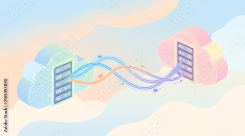 Isometric Cloud Computing and Data Transfer Illustration