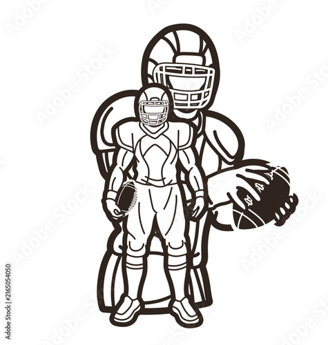 Outline American Football Sport Players Mix Action Cartoon Graphic Vector
