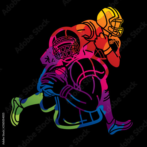 Graffiti American Football Sport Players Mix Action Cartoon Graphic Vector