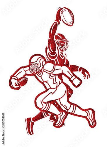 Team American Football Sport Group of Players Mix Action Cartoon Graphic Vector