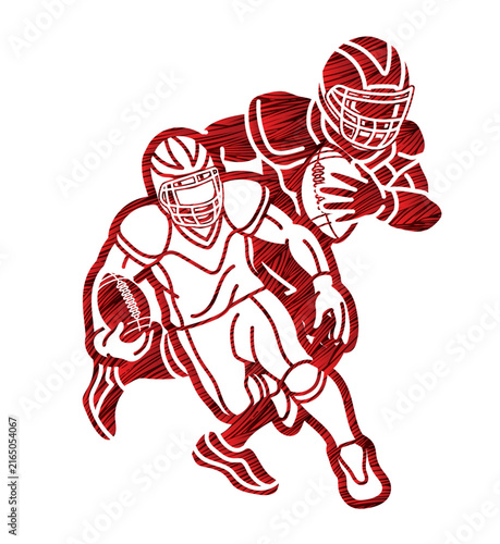 Team American Football Sport Group of Players Mix Action Cartoon Silhouette Graphic Vector