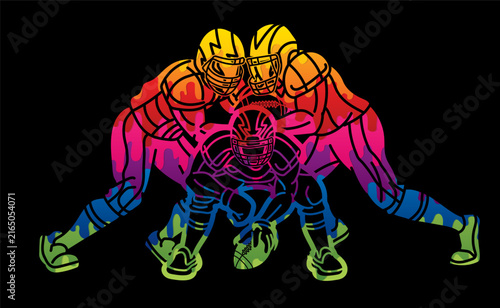 Team American Football Sport Group of Players Mix Action Cartoon Vector