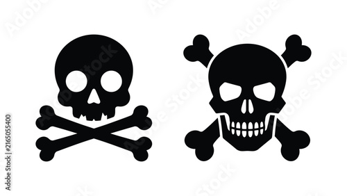 Photography Set of two skull and crossbones silhouette icons, one simple and one detailed wi