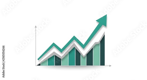 Minimalist green financial bar graph with a rising arrow representing business expansion and economic development business investment analysis statistics corporate financial