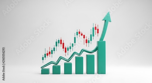 Rising bar graph with integrated candlestick chart analysis for financial market stock growth business investment analysis financial statistics performance forecast positive